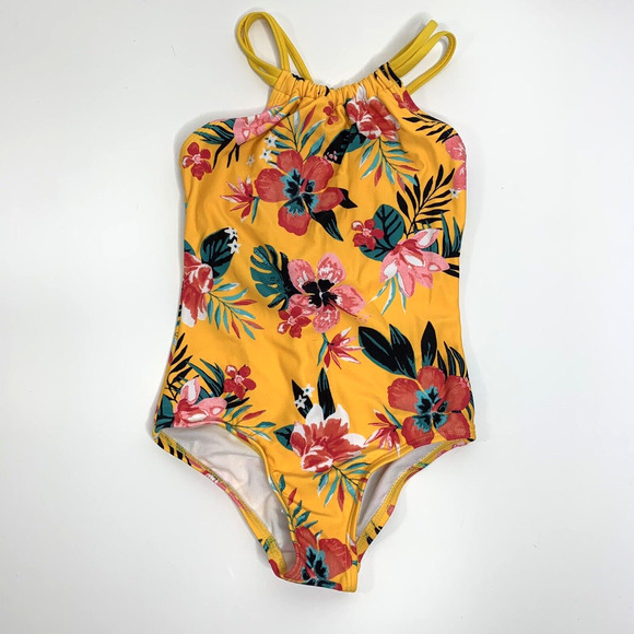 Kanu Surf Other - Kanu Surf Girls One Piece Swimsuit Size 6 Yellow Floral Crisscross Straps Tropic